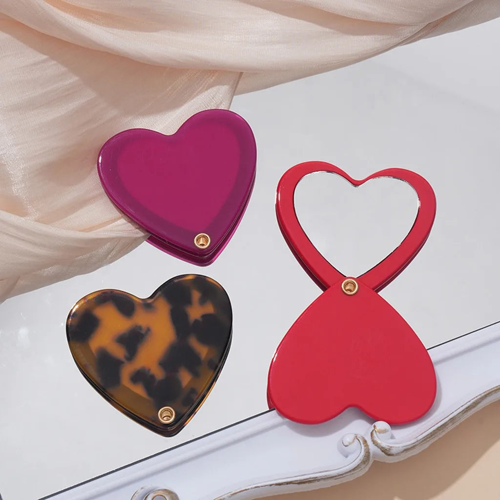 Heart-Shaped Acetate Compact Makeup Mirror & Hair Accessory