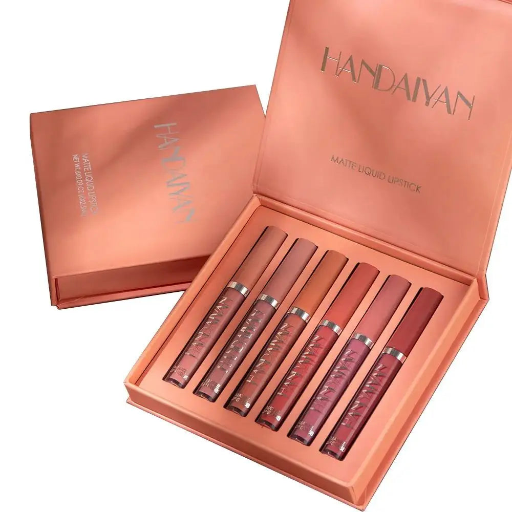 HANDAIYAN 6-Shade Matte Liquid Lipstick Set – Waterproof Vegan