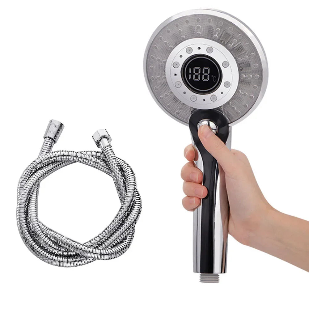 LED Shower Head Digital 3 Modes Adjust Temperature Sensor Hand Held Bathroom ABS Shower Head High Pressure Water Saving Faucet Oasis Select TRN with 1.5M Hose