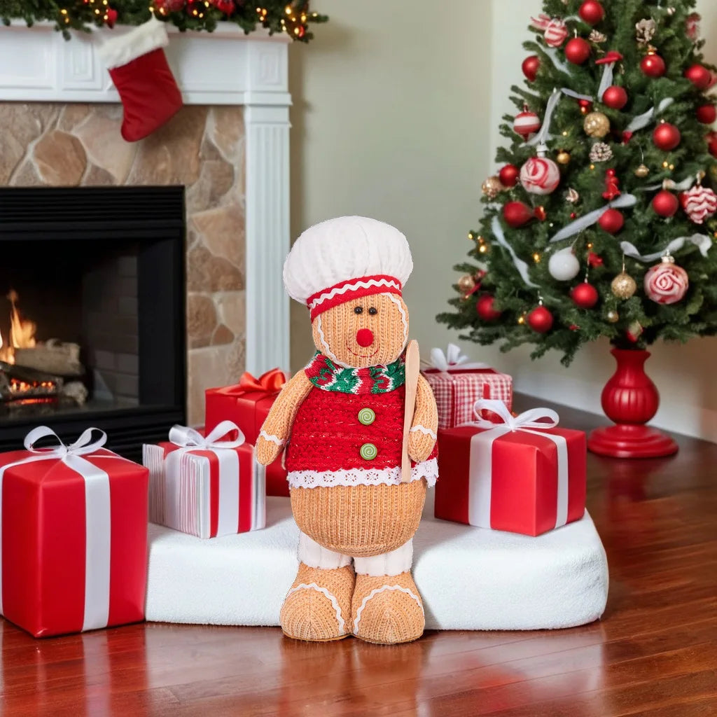 Christmas Gingerbread Man Standing Figure Christmas Couple Chef Hat Dwarf Doll Window Decoration Oasis Select