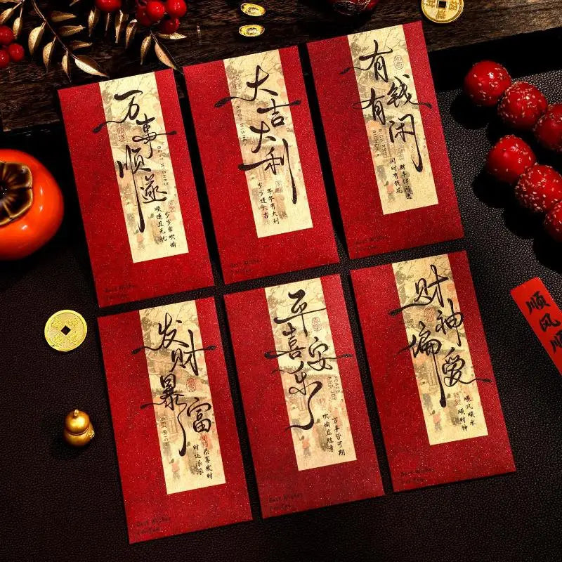 6 Pcs Chinese New Year Red Envelope Best Wishes Chinese Style Hot Stamping Bronzing Red Pocket Wedding Party Decorations Oasis Select A9