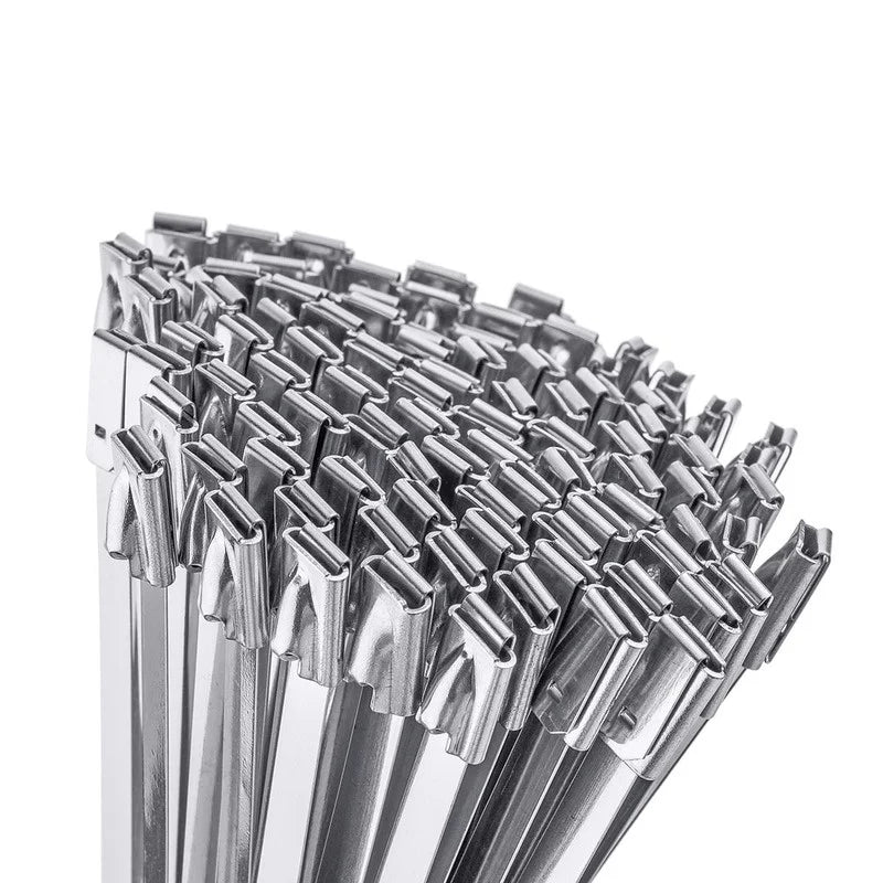 100Pcs Width 7.9mm Stainless Steel Zip Tie Exhaust Wrap Coated Locking Cable Ties Multi-Purpose Locking Cable Metal Zip Ties Oasis Select