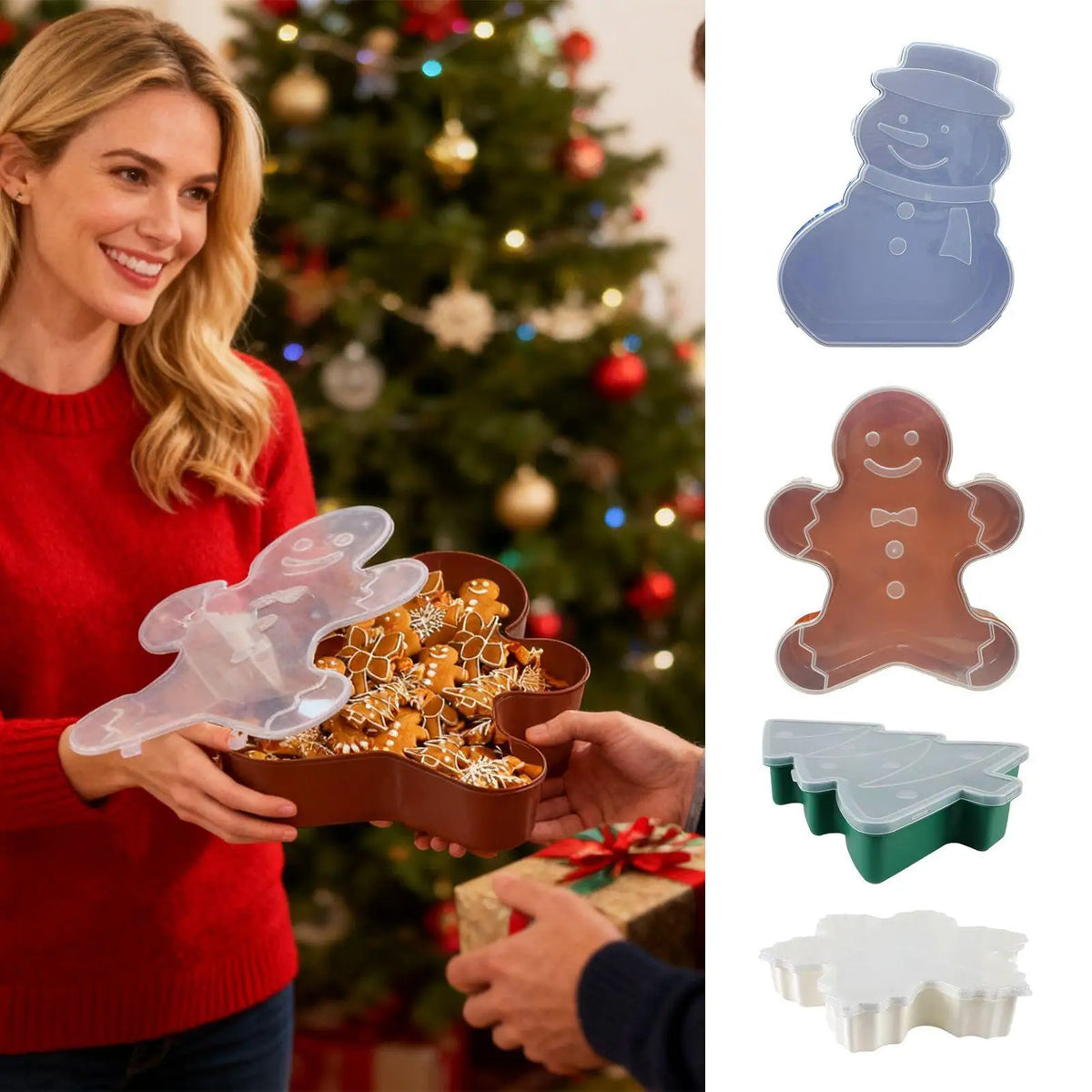 Christmas Serving Platter Snowman Tree with Lid Christmas Platters Snack Serving Tray for Cookie Candy Dessert Cheese Fruit Oasis Select
