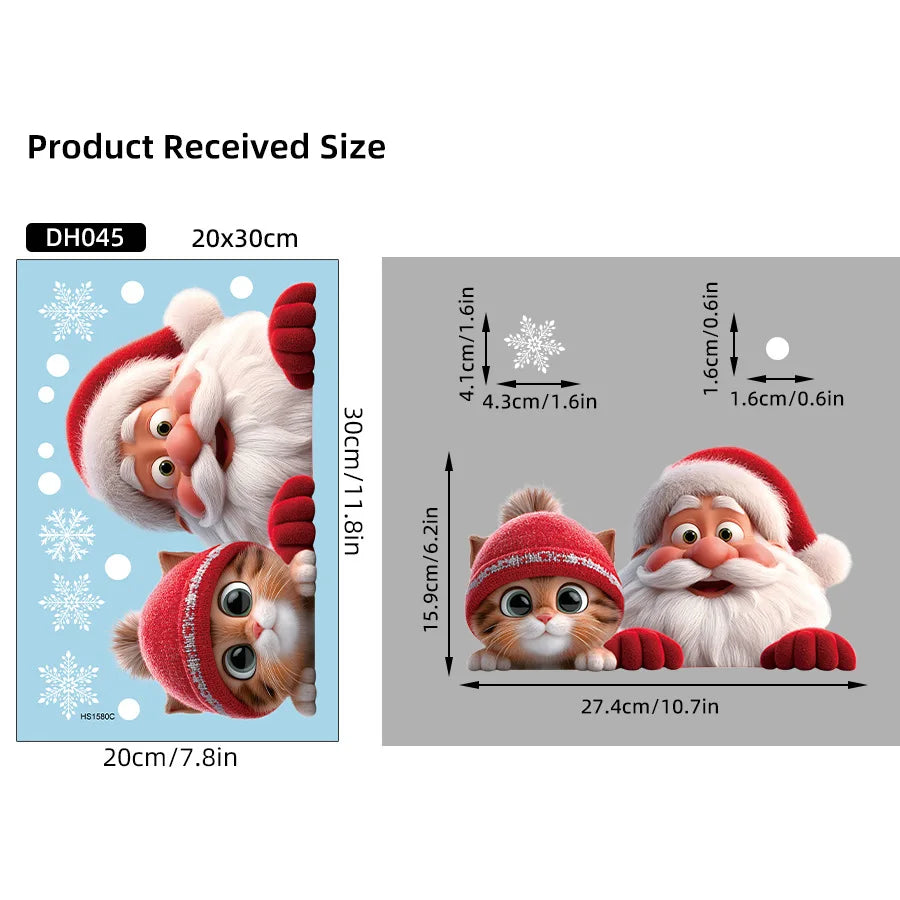 DH045 Kitten and Santa Claus 3D Visual Animation Electrostatic Sticker Home Decoration Shop Window and Glass Window Sticker Oasis Select 20x30CM-DH045