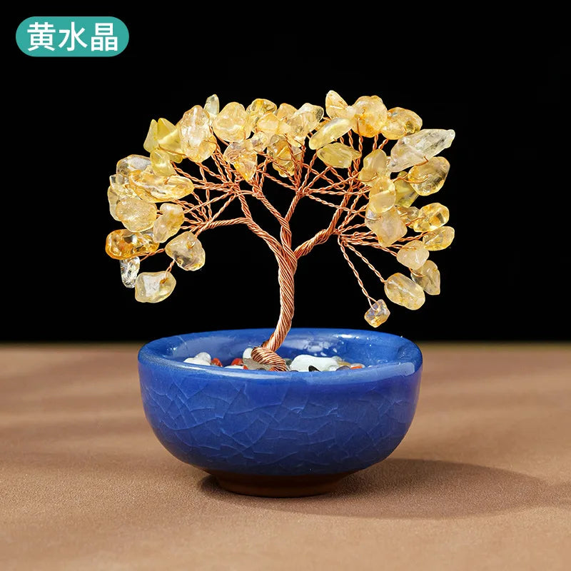 Treasure Basin Crystal Wealth Tree Tea Cup Base Crystal Tree Creative Crystal Decoration Home Decoration Accessories Oasis Select H