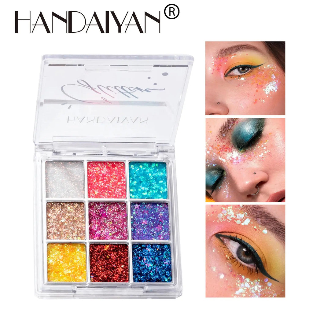 Handaiyan 9-Color Glitter Eyeshadow Palette – Shimmer Party Makeup Glitter Eyeshadow Palette Oasis Select