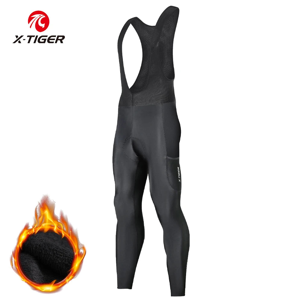 X-TIGER Men's Cycling Bib Pants Winter Cold Resistant Keep Warm Wool Breathable Cycling Tights 5D Gel Pad MTB Road Bike Pants Oasis Select Cycling Bib Tights XXXL