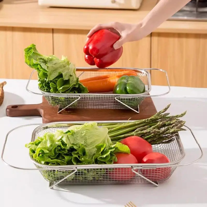 1PCS Stainless Steel Drain Basket Kitchen Sink Retractable Vegetable Washing Basin Drain Rack Tableware Drain Rack Oasis Select