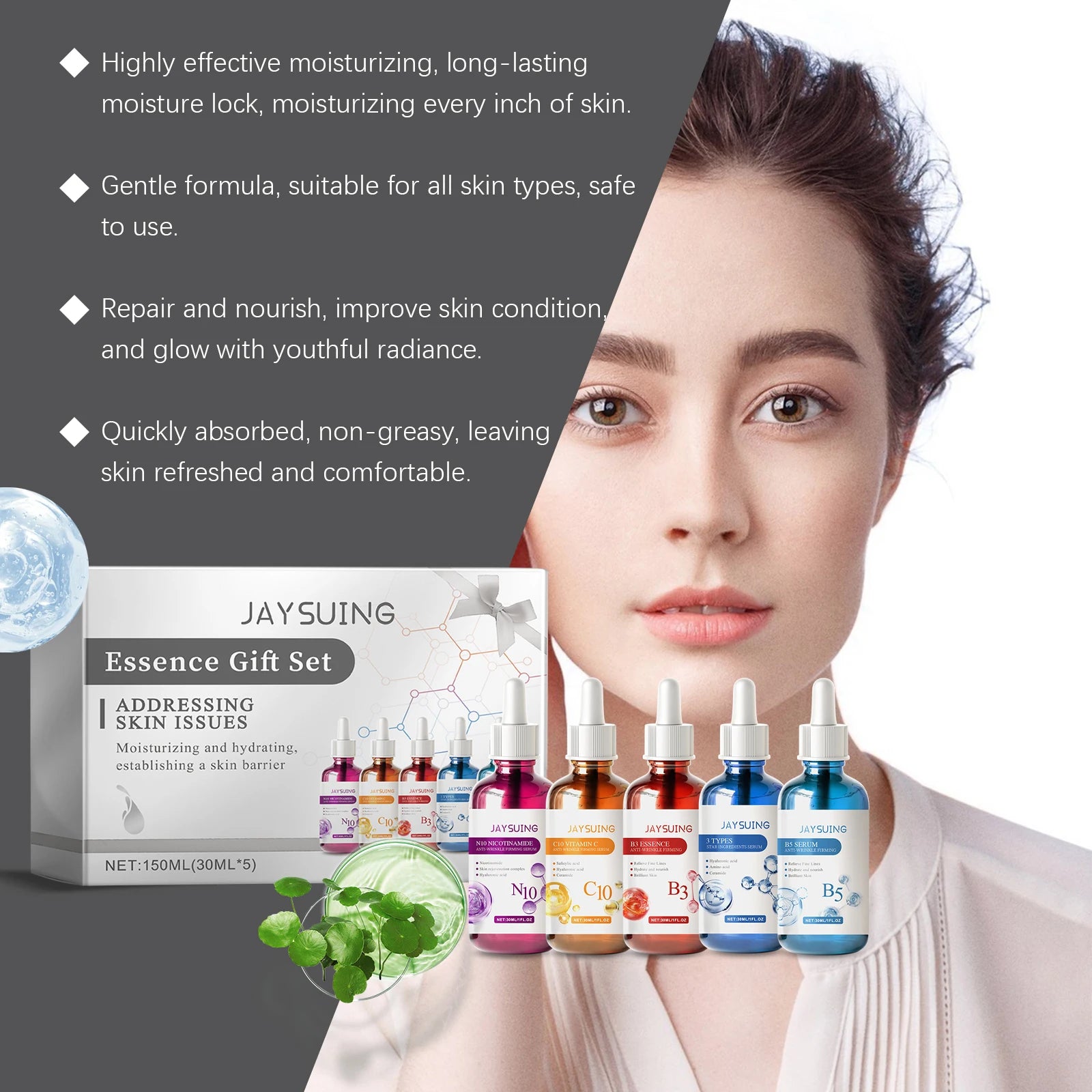Jaysuing 5-Piece Facial Serum Gift Set – Anti-Aging & Brightening Facial Serum Gift Set Oasis Select