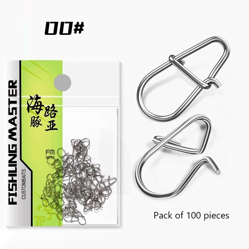 100Pcs Fishing Clips Fast Crankbait Snaps Fishing Lures Connectors Saltwater Fishing Duo Lock Lure Stainless Oasis Select 00 silvery