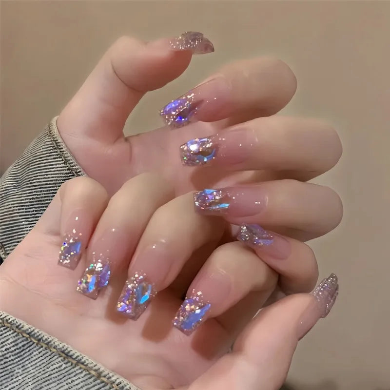 Fashion French Fake Nails, Gradient Handmade Press on Nails, Wearable Removable Glue on Nail Art Tips for Women Girls Daily Wear Oasis Select C