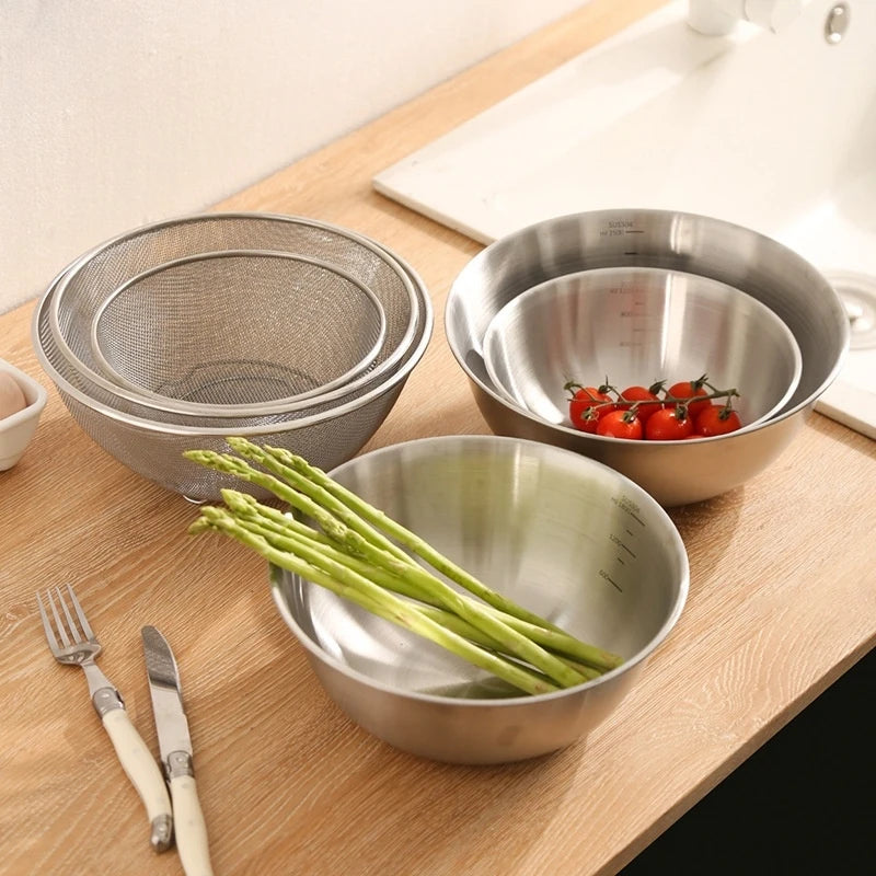 1Set Stainless Steel Drain Basin Basket with Scale Kitchen Basin Rice Washing Artifact Fruit Fruits Drainer Salad Basin Oasis Select