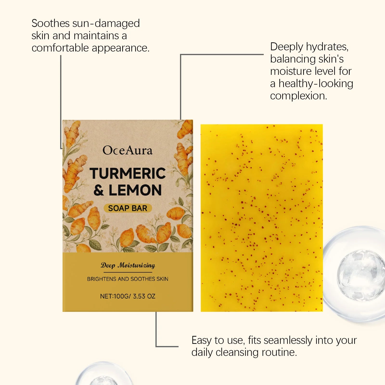 Repair Damaged Skin Turmeric Lemon Cleansing Soap Cleanses Skin Brightens Skin Tone Refreshing Moisturizing Fragrant Scent Oasis Select
