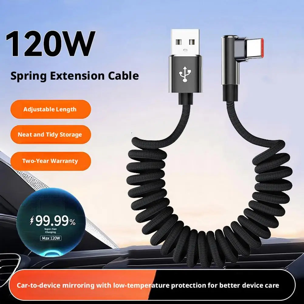 120W Fast Charging Coiled USB-C Cable – 90° L-Shape