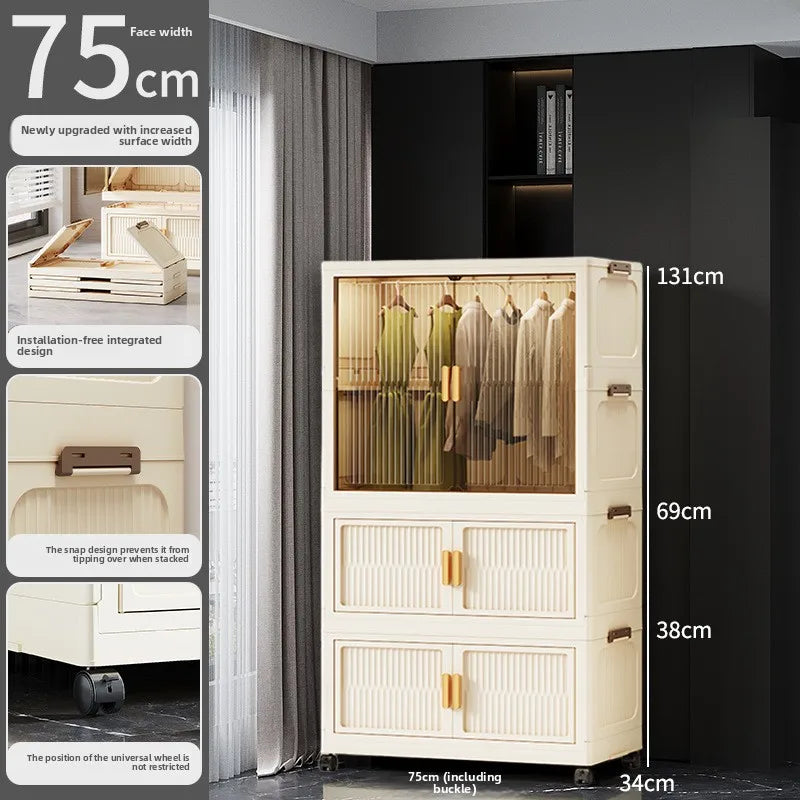55-85 Children's simple wardrobe, clothes storage cabinet, multi-layer installation-free household snack locker, foldable Oasis Select 75CM C