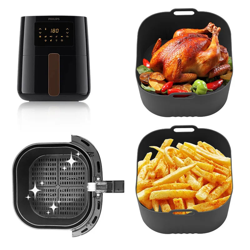 Silicone Bakeware Non-Stick Silicone Pot Air Fryer Mould Heat Resistant Air Fryer Pan For Kitchen Baking Home Cooking Small Air Oasis Select