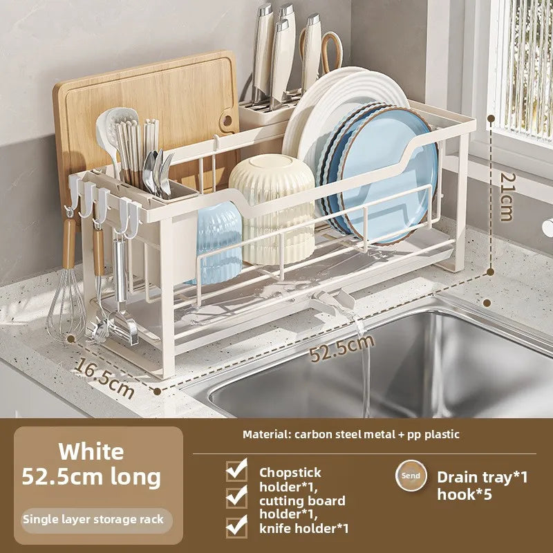 kitchen windowsill cutting board, bowl and chopstick draining rack, no need to install small bowl and dish storage racks Oasis Select 52.5cm white set