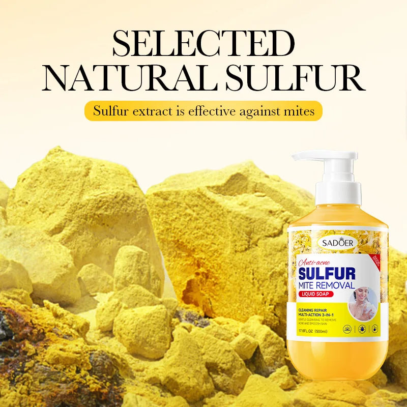 500m Anti-Mite Sulfur Shower Gel Deep Cleansing Oil Control Anti-Acne Soothe Repair Body Skin Care Wash for Women & Men Oasis Select