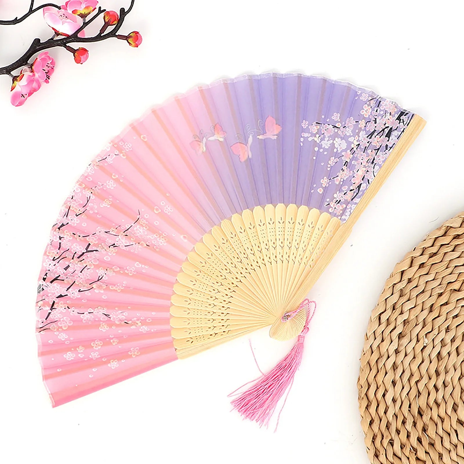 Vintage Silk Folding Fan Chinese Japanese Art Crafts Gift Home Decorations Dance Hand Fan Bamboo Room Decor Wood Fans Oasis Select G One Size