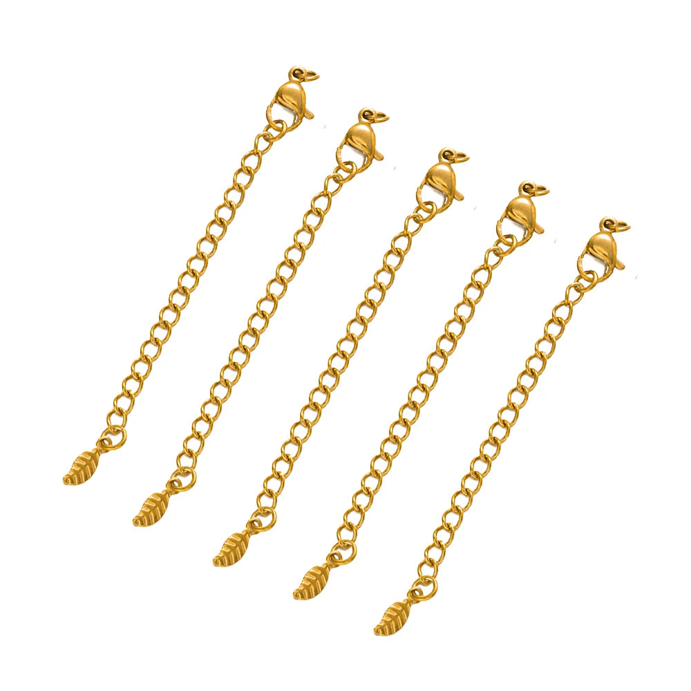 10pcs PVD Stainless Steel Curb Chain Extender End Chains with Lobster Clasps and Heart Moon Tag Charm for Jewelry Making Supply Oasis Select Gold 15