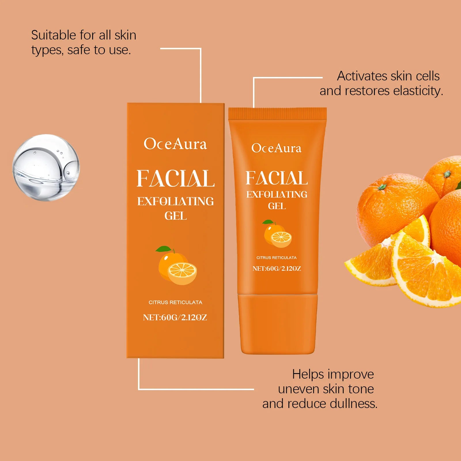 OceAura Orange Exfoliating Gel – Face & Body Scrub Cream 60g Exfoliating Scrub Gel Oasis Select