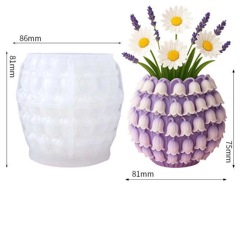 3D Textured Flower Pot Silicone Mold, Concrete Planter Mould For DIY Home Decor, Reusable Candle Holder & Pen Pot Making Tool Oasis Select White