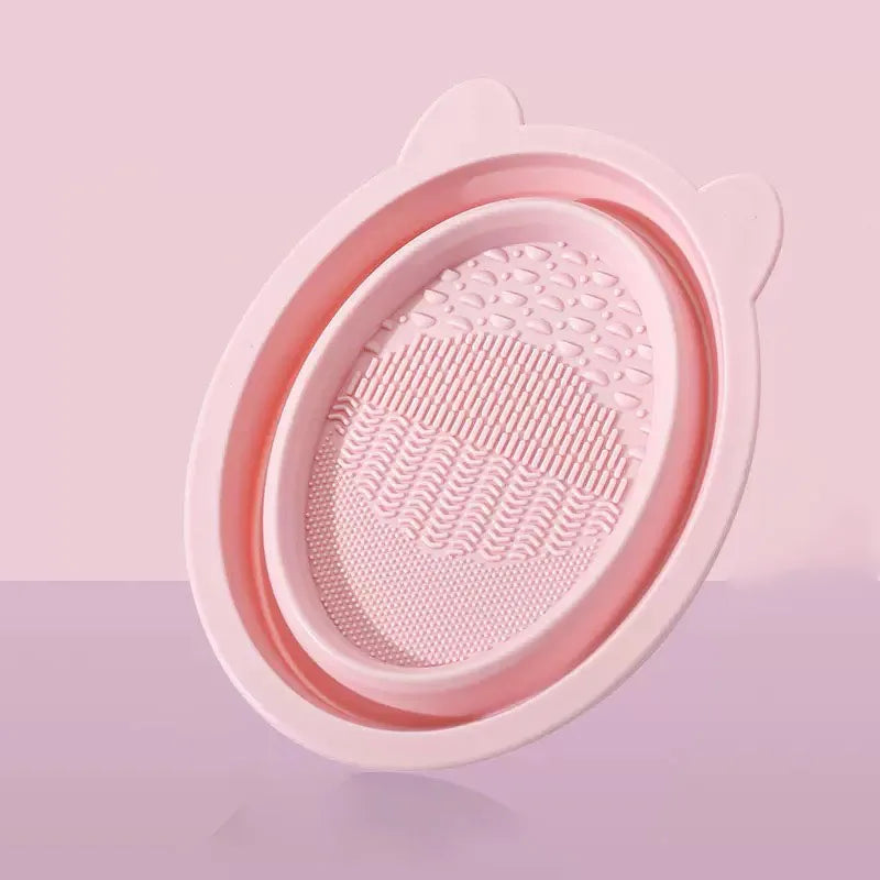 Makeup Brush Cleaner Silicone Pad | Brush Wash Mat Bowl | Foldable Cosmetic Brush Scrubber | Portable Makeup Tool | Deep Clean T Oasis Select Pink