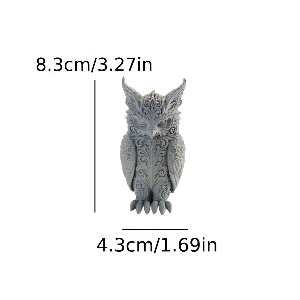 Mysterious Patterns Owl Figurines 3D Printed Forest Fantasy Miniature Statues Magic Bird Ornaments for Home Office Desktop Decor Oasis Select Owl grey