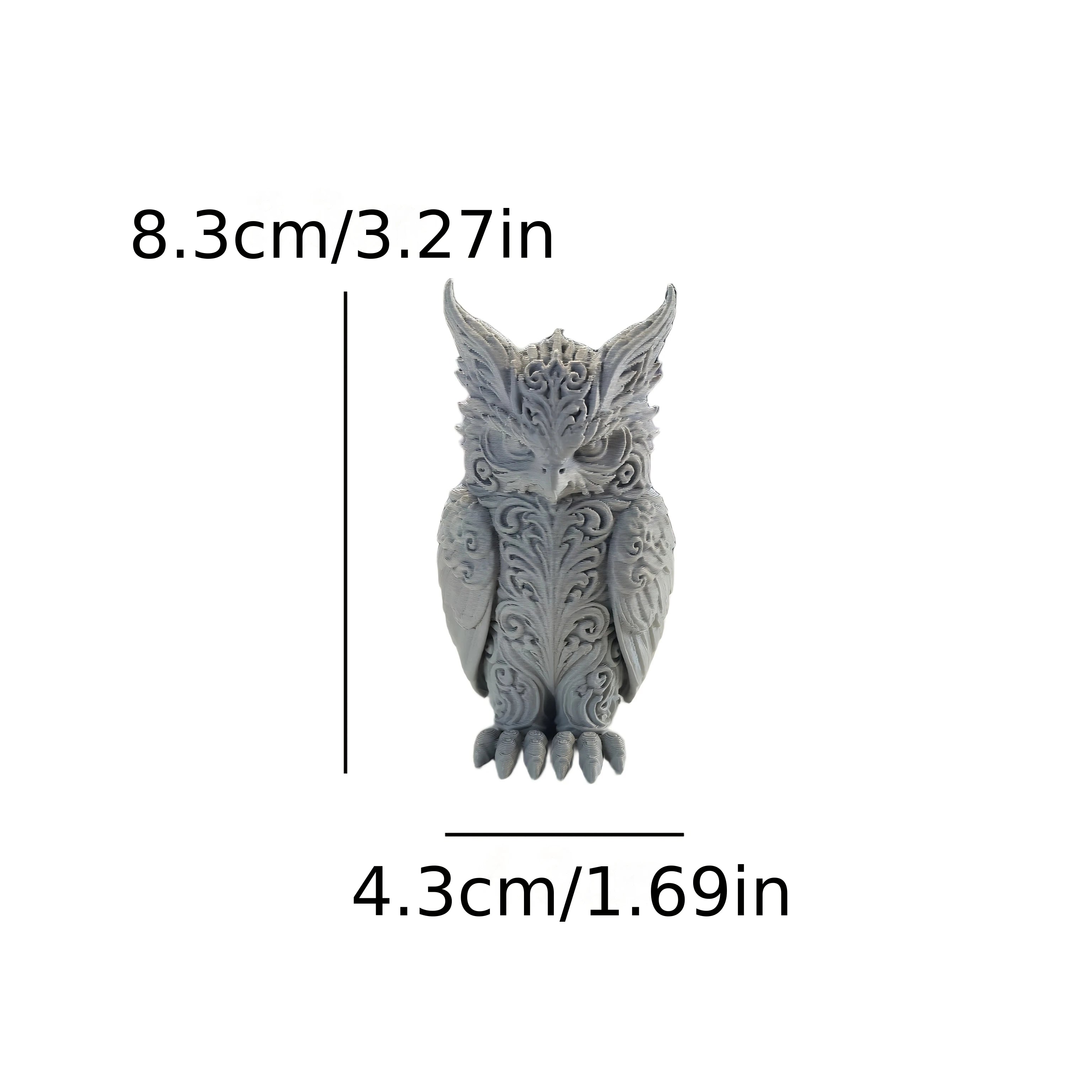 Mysterious Patterns Owl Figurines 3D Printed Forest Fantasy Miniature Statues Magic Bird Ornaments for Home Office Desktop Decor Oasis Select Owl grey