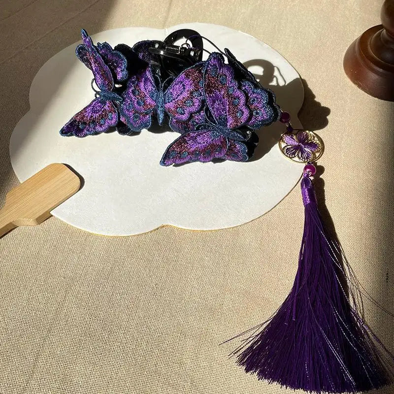 Chinese Butterfly Hair Claw Clip – Floral Tassel Hanfu Style Hair Claw Clip Oasis Select B
