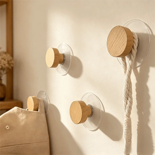 10-Pack Nordic Wood Suction Cup Hooks | No-Drill Adhesive Adhesive Wall Hooks Oasis Select