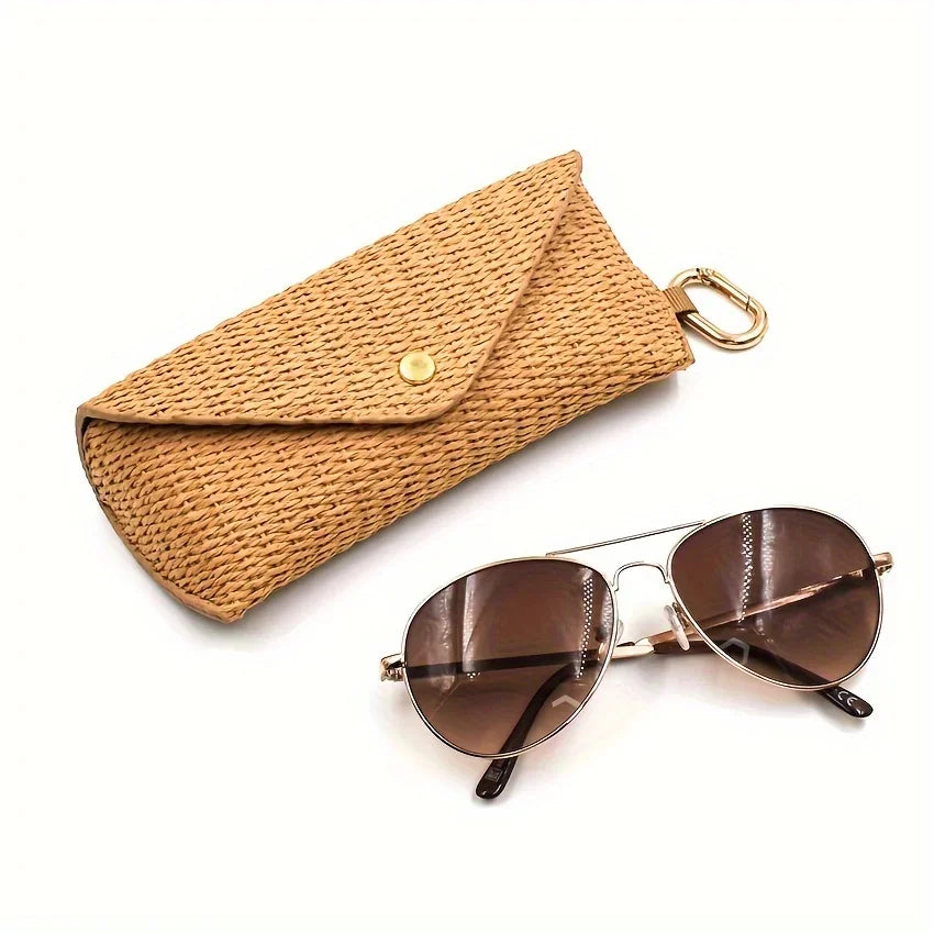 Woven Straw Eyeglass Case with Hook - Durable PP Material, Soft Protective Fashion Glasses Pouch for Women's Fashion Accessory Oasis Select
