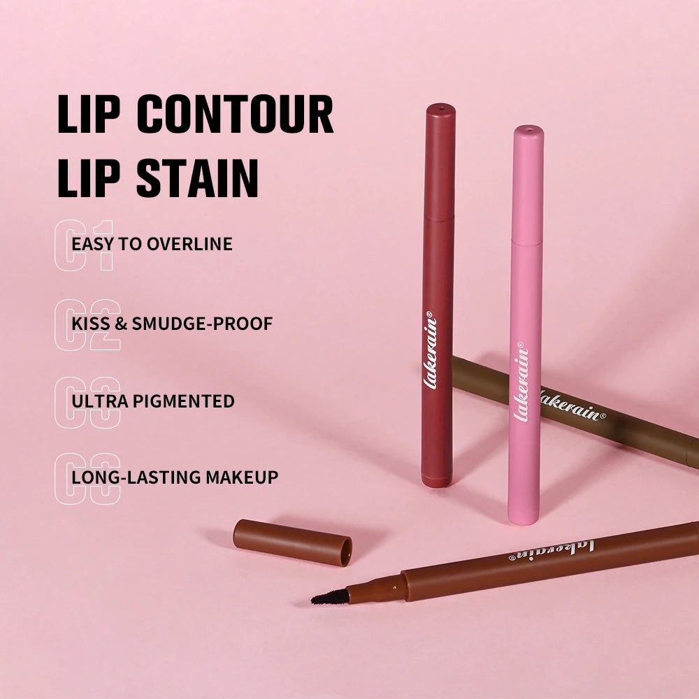 2-in-1 Lip Contour Lip Stain Pen Smudge-proof Non-stick Cup Moisturizing Lip Makeup Cosmetic Dual-Sided Tip Lip Stain & Liner Oasis Select