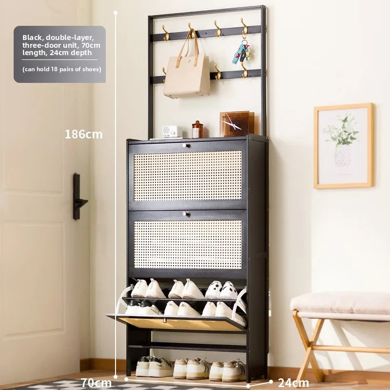 Shoe rack Multi-layer household door Coat rack Entry door Hanging hanger Integrated rental room Shoe rack Simple shoe cabinet Oasis Select Double Black 3-70