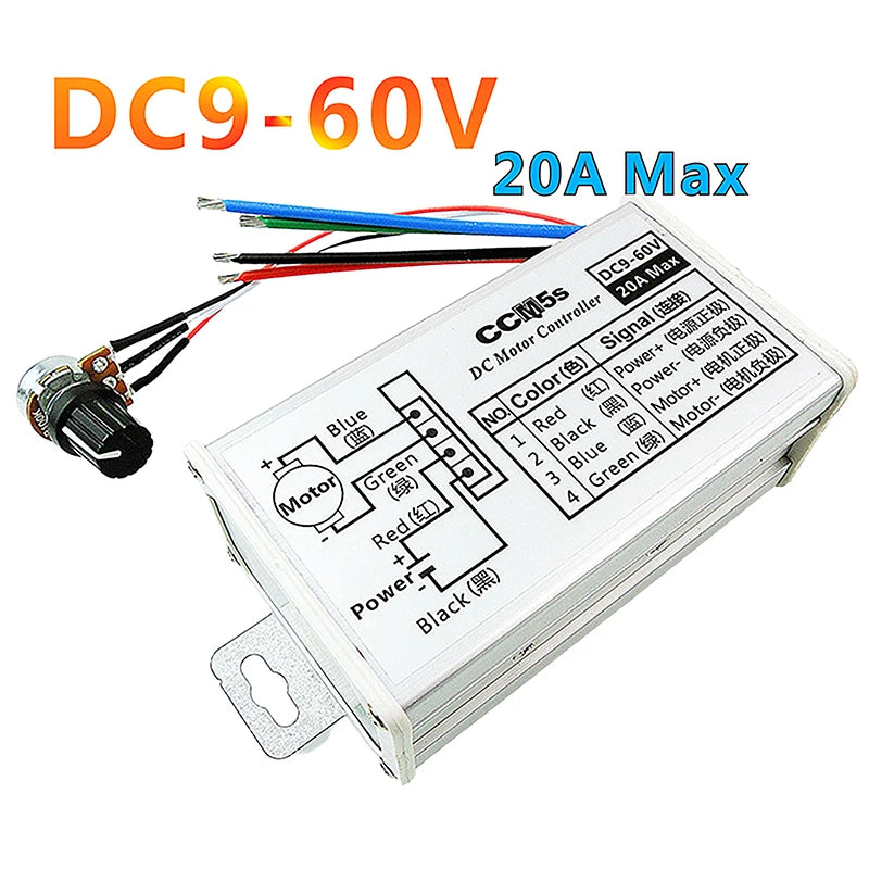 Stepless DC Motor Speed Controller DC 9V-60V 12V 24V 60V 20A Motor Pulse Width Modulator Regulator PWM Speed Regulator Oasis Select Default Title
