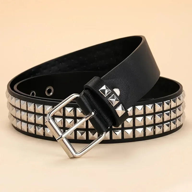 Punk Style Rivet Belt Set Equipped with Stainless Steel Square Buckle PU Panel Material Male and Female Pyramid Rivet Decorat Oasis Select MD style 110cm