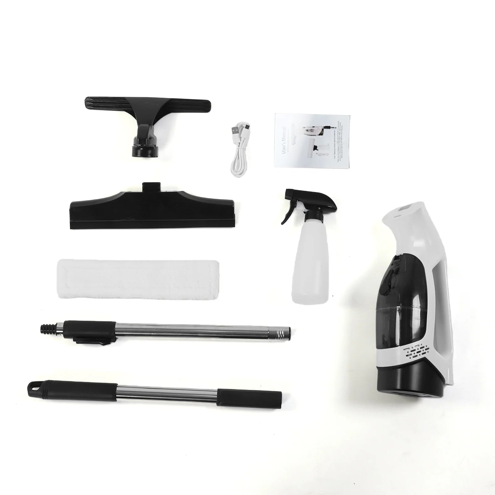 Window Vacuum Squeegee 2.0KPA Suction Multifunctional Glass Cleaner One-touch Spray Auto Dirty Water Collection Rubber Scraper Oasis Select black