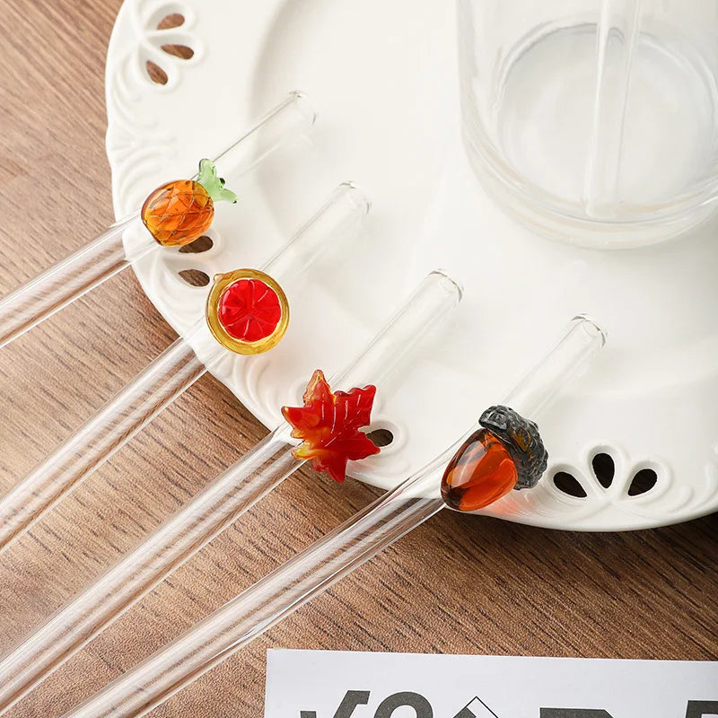Fruit Series Glass Straw Reusable Drinking Straws Heat-Resistant Cocktail Milk Coffee Juice Drinking Tube For Festival Wedding Oasis Select