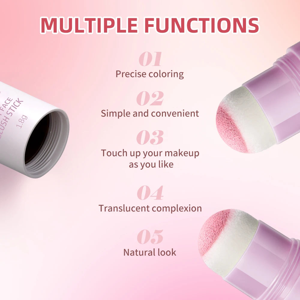 Lakerain Soft Face Blush Stick Girl Korean Style Brightening Dual-Use For Lip And Cheek Waterproof Cheek Blush Sponge Brush Head Oasis Select