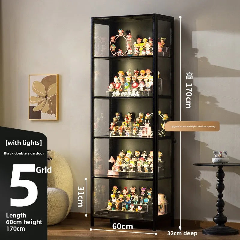 Luxury Glass Door Solid Wood Figure Blind Box Model Dust-proof Display Cabinet Design Model Cabinet Storage Storage Cabinet Oasis Select Black 5-60