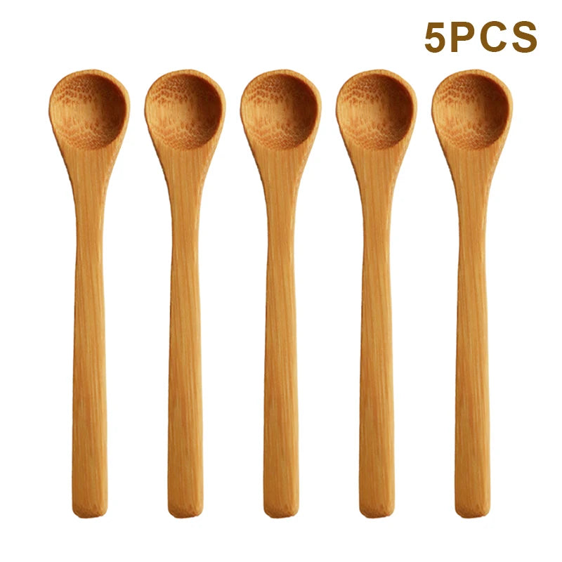 5Pcs Bamboo Wooden Teaspoons Eco-Friendly Kitchen Tableware Honey Spoon Condiment Scoop for Coffee Dessert Household Use Oasis Select A12