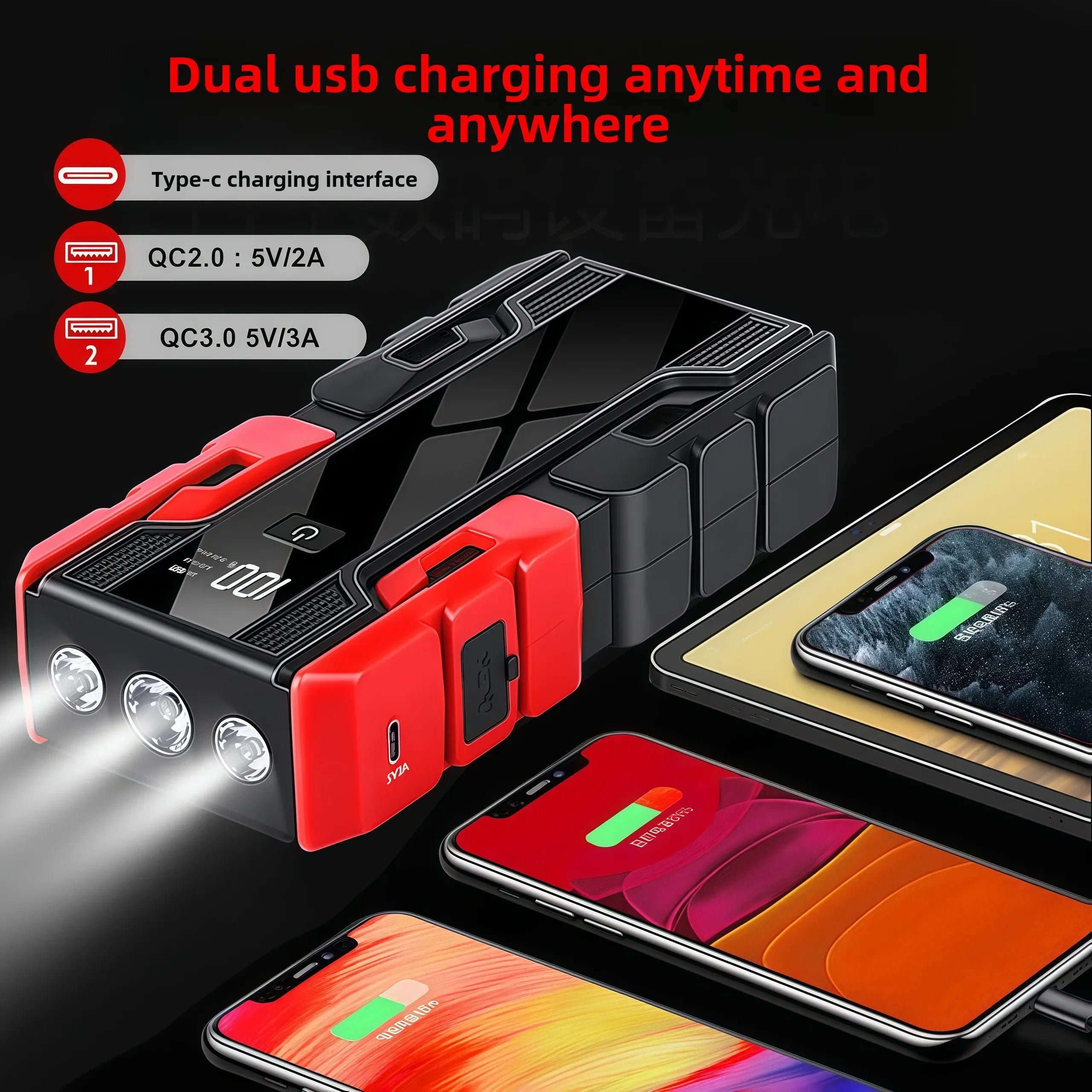 12V Car Jump Starter , 3000A Peak 99800mAh Portable Power Bank ,12V Auto Battery Booster with LCD Display, Emergency LED Light Oasis Select