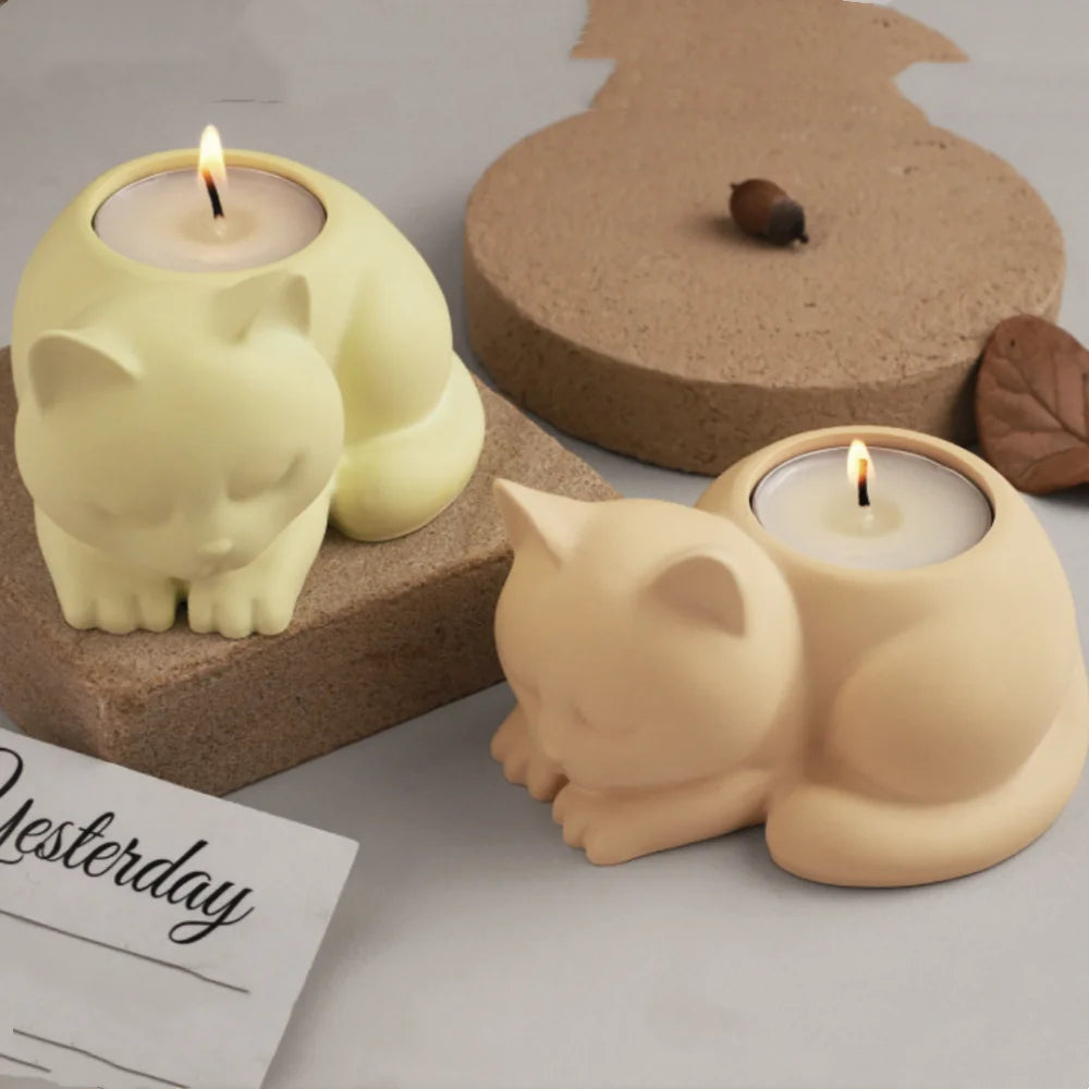 3D Cat Candle Holder Silicone Mold Candlestick Jar Cup Silicone Mould Animal Shaped Storage Box Molds Home Decoration Oasis Select