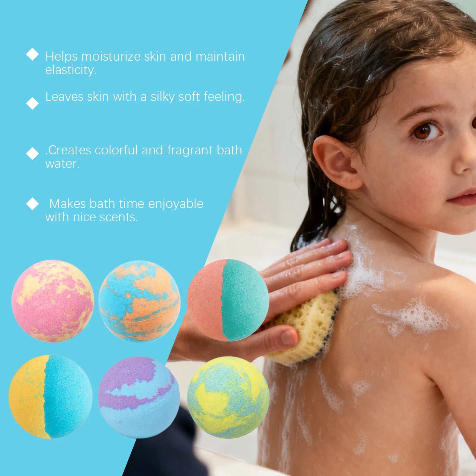 Kids Colorful Bubble Bath Balls Set 6Pcs Boxed Moisturizing Skin Care Relaxing Shower Time For Kid Natural Fizzy Spa Bath Balls Oasis Select