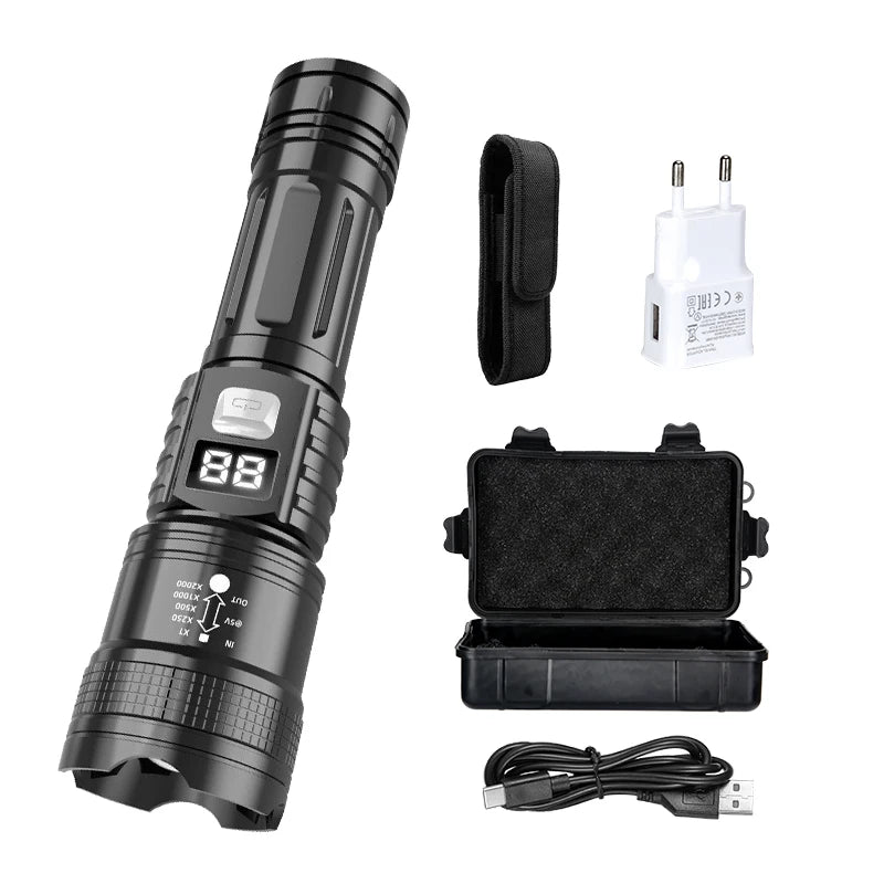 High Power LED Flashlight USB Rechargeable Zoomable Torch for Outdoor Camping Fishing Flashlight for Christmas Gift Set for Men Oasis Select Set B ZOOM
