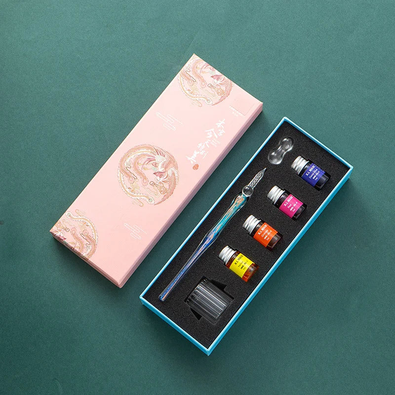 Fantasy glass pen dipped in water, antique style colored ink, crystal signature pen, gift pen dipped in ink set Oasis Select 18