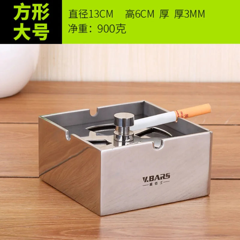 Stainless Steel Ashtray with Lid Seal European Creative Living Room Decoration Windproof Office Men's Square Ashtray Oasis Select