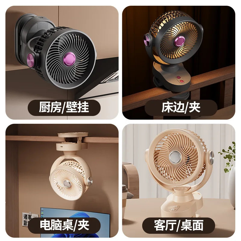 USB Rechargeable Clip Desk Fan – Silent, LED & Oscillating