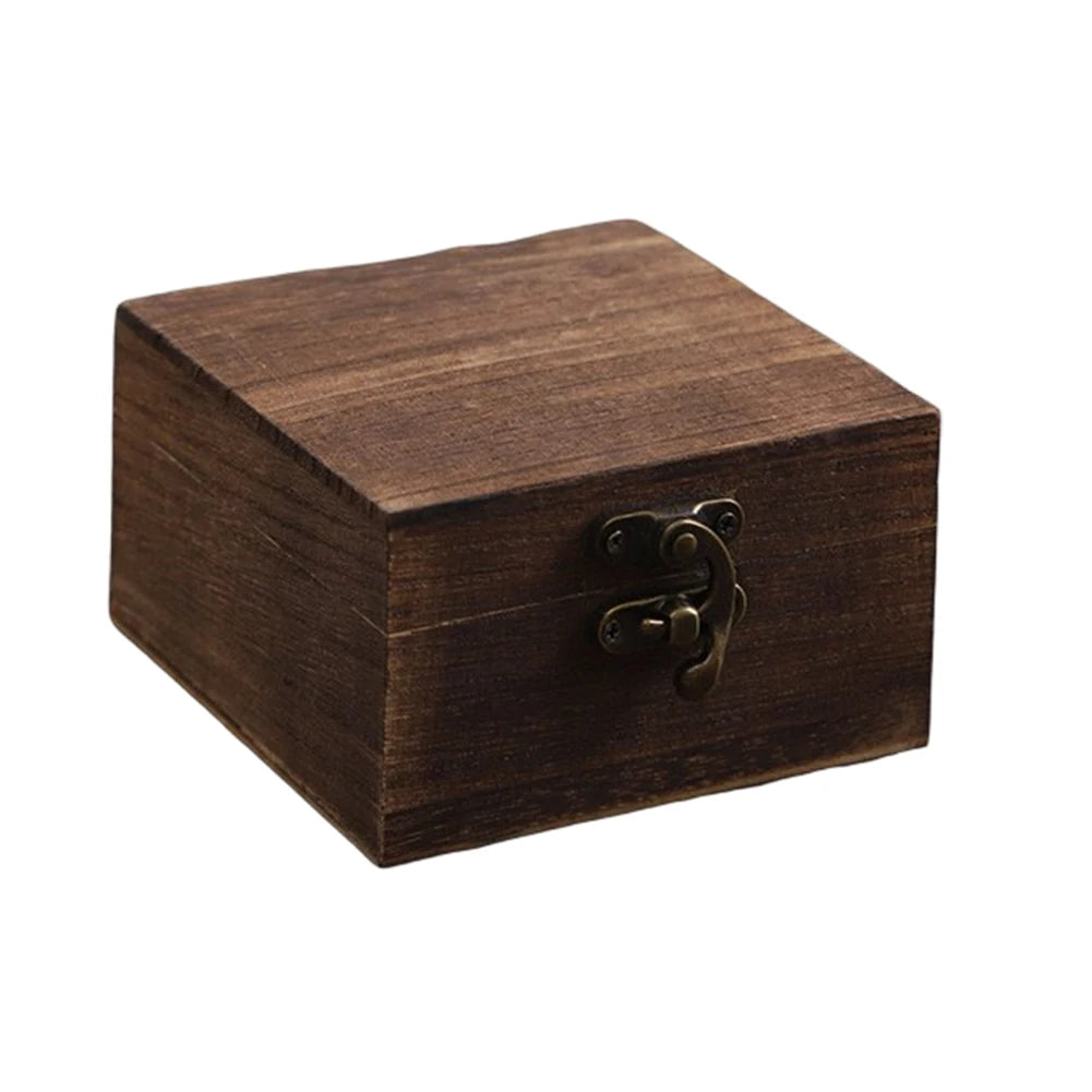 Square Wooden Storage Box Retro Flip-top Wooden Box Giving Box 10x10x6CM Jewellery Craft Storage Box Home Decoration Oasis Select Dark Color
