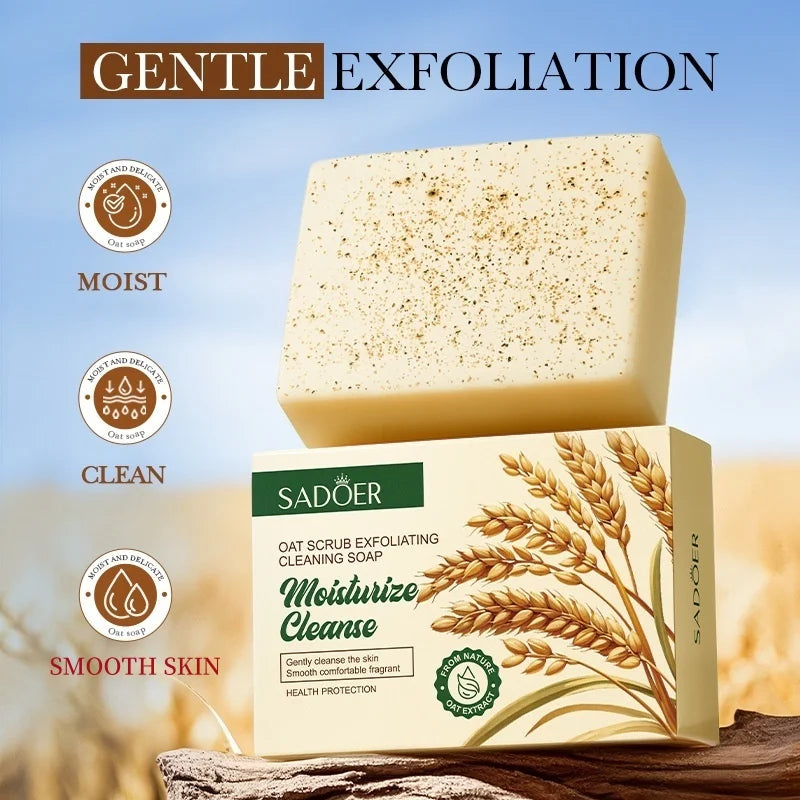 SADOER Oat Scrub Exfoliating Soap 100g – Gentle Cleansing Bar Exfoliating Cleansing Soap Oasis Select